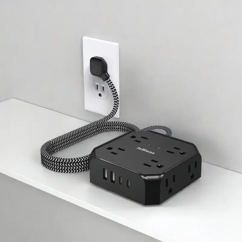 Surge Protector Power Strip - 8 Widely Outlets with 4 USB Ports(2 USB C), 5 Ft Braided Extension Cord, Flat Plug, Wall Mount,...