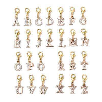 26Pcs Letter A-Z Alloy Rhinestone Pendant Decorations