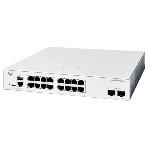 Cisco C1300-16T-2G | Catalyst 1300 Series 1300-16T-2G 16 x 10/100/1000Base-T RJ-45 and 2 x 1GbE SFP Uplink Ports Layer 3 Mana...