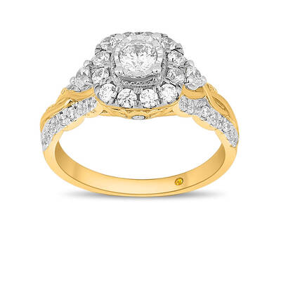 Illusion Cushion Shaped Lab Grown Cluster Diamond Engagement Ring | 18K Yellow Gold 1 CT. TW.
