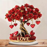 Rose Tree Design Ornament, 2D Heart Shaped Rose Tree Decoration, Romantic Gift for Wedding, Home Decor for Living Room, Bedro...