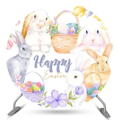 Aperturee Rabbits Floral Basket Round Easter Holiday Backdrop | Easter Background Photography | Easter Party Decorations | Ea...
