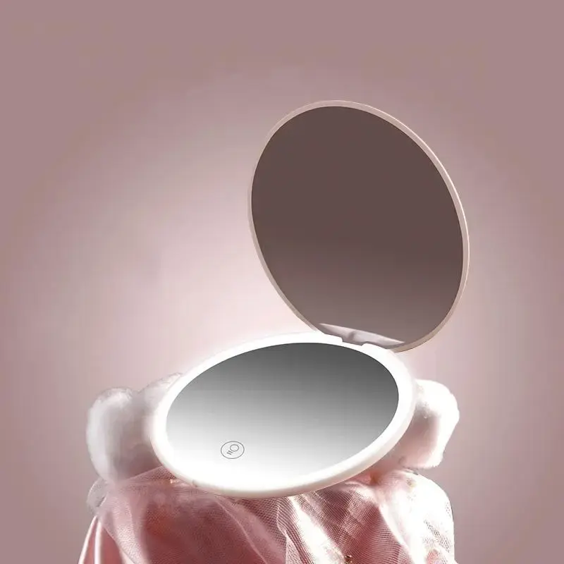 Summer Portable Travel Vanities Foldable Pocket Makeup Mirror, LED Light Desk Makeup Mirror, Compact Vanity Mirror for Travel...