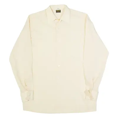 RESISTO Mens Plain Shirt Beige 90s Long Sleeve M