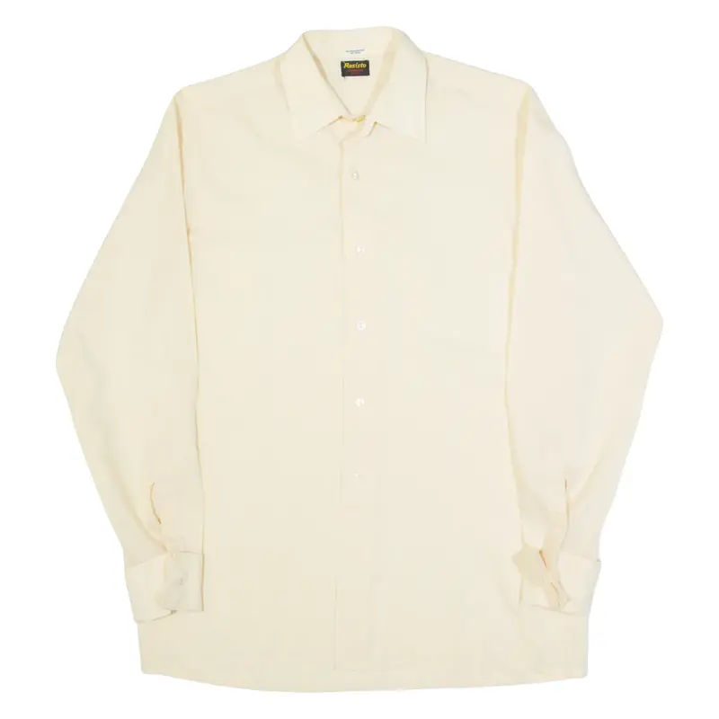 RESISTO Mens Plain Shirt Beige 90s Long Sleeve M