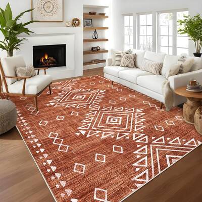 Garvee Modern Geometric Area Rug 6x9 Washable Non Slip Floor Carpet Distressed Brick Rug, Low Pile Non Shedding Rug, Soft Thi...