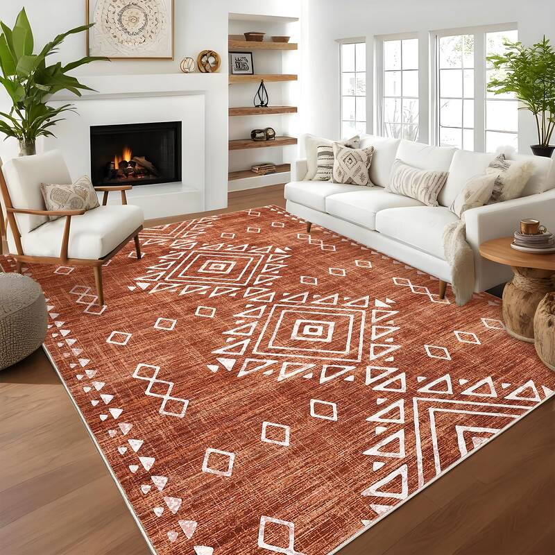 Garvee Modern Geometric Area Rug 6x9 Washable Non Slip Floor Carpet Distressed Brick Rug, Low Pile Non Shedding Rug, Soft Thi...