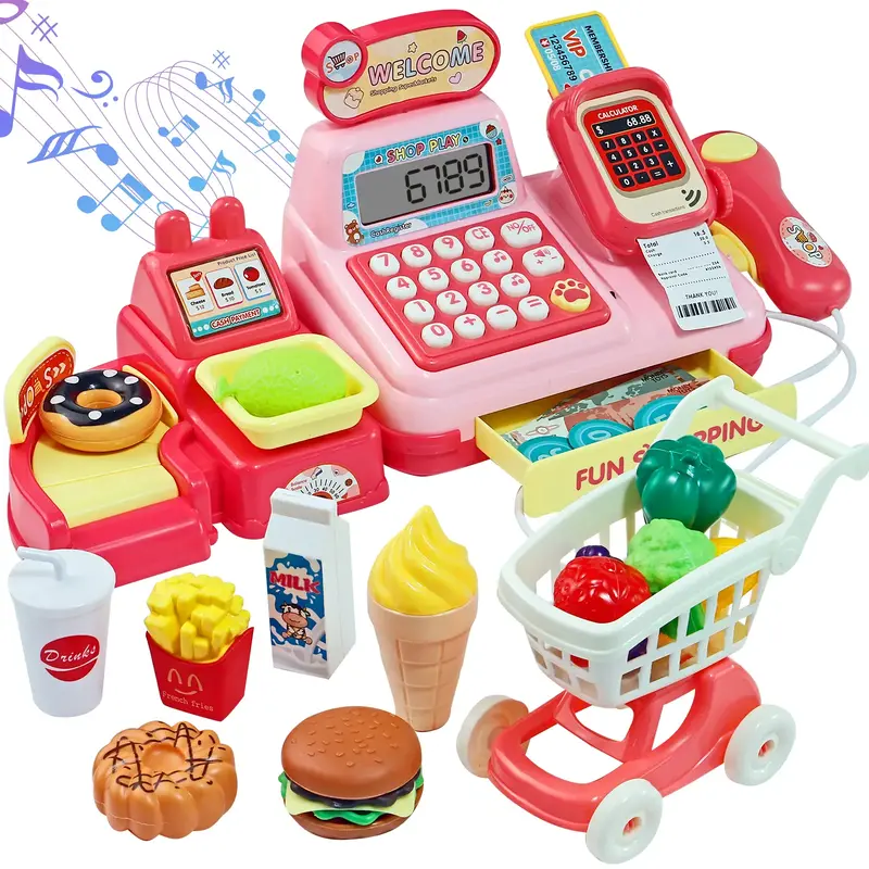 Register Toys for Girls, Boys Pretend Play Store Electronic Toy with Light-Up Scanner and Working Calculator