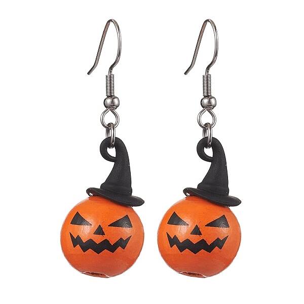 Halloween Theme Alloy Wood Pumpkin Dangle Earrings