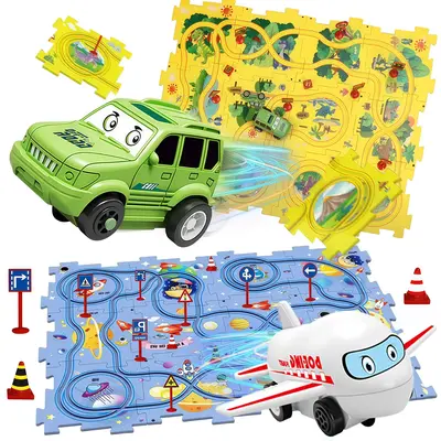 25 PCS set of children's educational jigsaw puzzle rail car, electric train sliding diy rail jigsaw puzzle, accessories for b...