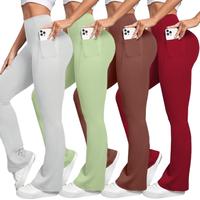 Women's Solid High Waist Pocket Leggings, Casual Comfy Trousers for Daily Wear, Ladies Bottoms for All Seasons Comfortable Wo...