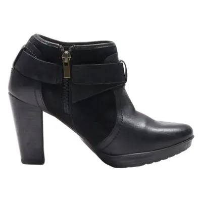 CLARKS Block Heels Black Leather Womens UK 5
