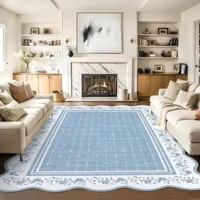 Garvee Scalloped Floral Washable Rug 9x12 - Non-Slip, Stain Resistant - 100% Polyester, Soft & Durable - Modern Bordered Desi...