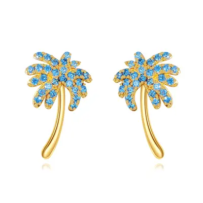 14K Gold Cubic Zirconia Palm Tree Stud Earrings