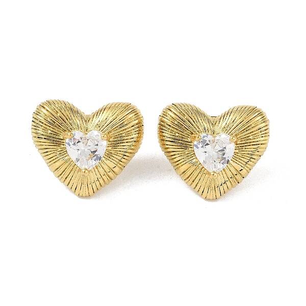 Heart 304 Stainless Steel Clear Cubic Zirconia Stud Earring for Women