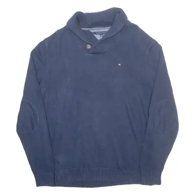 TOMMY HILFIGER Mens Jumper Blue Button Neck Tight Knit 2XL