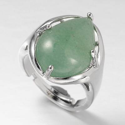 Teardrop Platinum Tone Brass Gemstone Adjustable Wide Band Rings