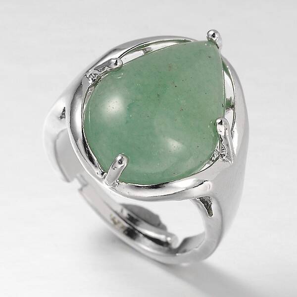 Teardrop Platinum Tone Brass Gemstone Adjustable Wide Band Rings