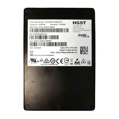 HGST 0TS1308 | Ultrastar DC SN200 Series 3.2TB Multi-Level Cell PCI Express 3.0 x4 NVMe Mixed Use U.2 2.5-Inch Solid State Dr...