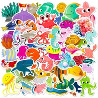 50pcs/Set Cartoon Marine Organism Series Pattern Sticker, Waterproof Self Adhesive Decor Paper, Decor Sticker for Gift Greeti...