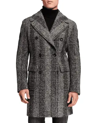 Wool Double Breasted Topcoat - Grey Check