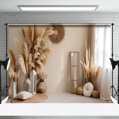 Aperturee Indoor Boho Dried Pampas Grass Photography Backdrop