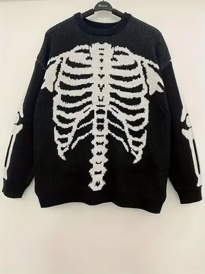 Women's Halloween Themed Skeleton Drop Shoulder Sweater, Casual Long Sleeve Round Neck Jumper for Daily Holiday Vacation Wea...