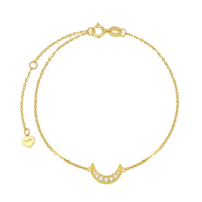 14K Gold Diamond Moon Charm Bracelet