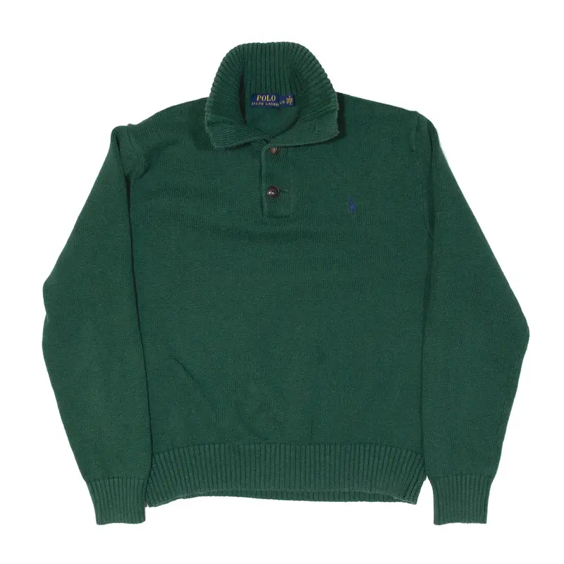 POLO RALPH LAUREN Jumper Green Chunky Knit Collared Boys L