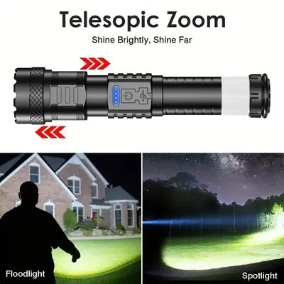 Strong Light Flashlight, Waterproof Rechargeable Flashlight, Emergency Lighting White Flashlight with Red and Blue Alarm Ligh...