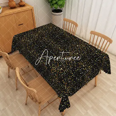 Aperturee Starry Night Themed Black Gold Rectangle Tablecloth, 52 x 70 inch, 30.82 USD, rectangle tablecloths, ZJY04700-A