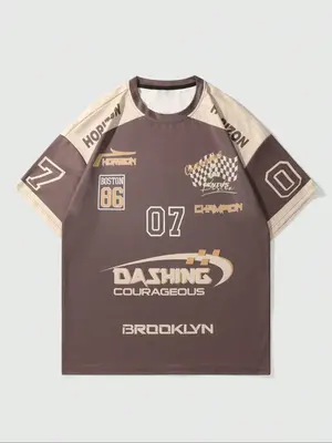 Men's Figure & Letter Print Drop Shoulder Tee, Loose Casual Short Sleeve Round Neck T-Shirt for Summer, Men's Top for Daily W...