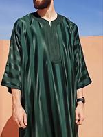 Men's Striped Embroidery Long Sleeve Robes, Loose Casual Comfy Three Quarter Length Sleeve Robe for Daily Wear, Muslim Clothi...