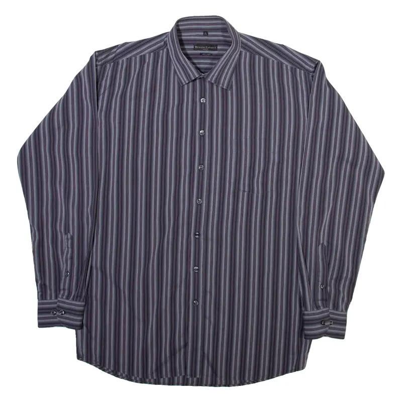 RENATO CAVALLI Mens Shirt Grey Striped Long Sleeve XL