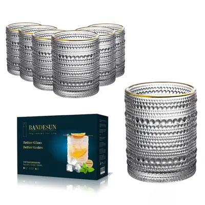 6 Pcs 12Oz Romantic Water Glasses, Premium Drinking Glasses Tumblers for Beverages, Beer, Refreshments, Vintage Glassware Set...