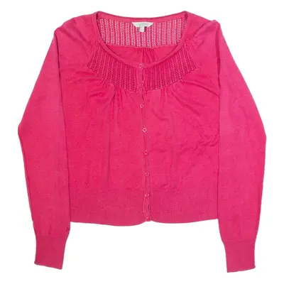 FAT FACE Womens Cardigan Pink V-Neck Tight Knit UK 12