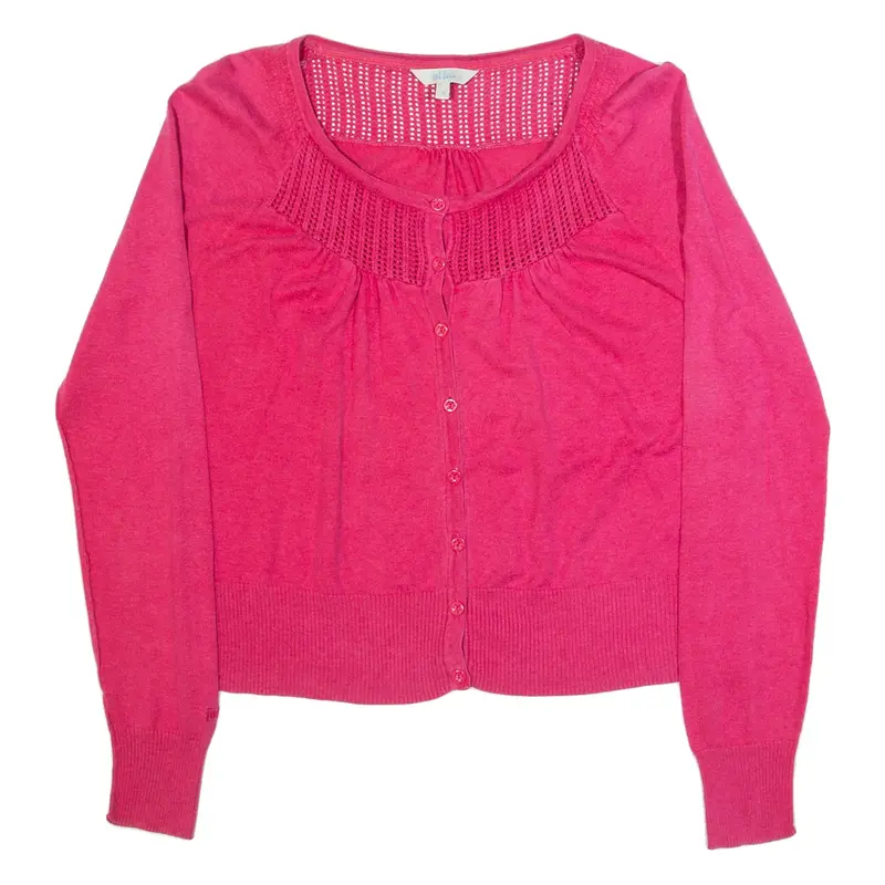 FAT FACE Womens Cardigan Pink V-Neck Tight Knit UK 12