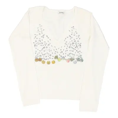 Extyn V-neck Long Sleeve Top - Medium White Viscose Blend