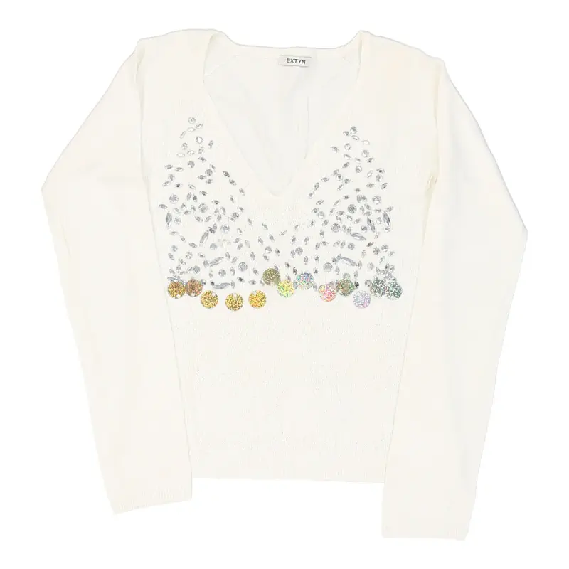Extyn V-neck Long Sleeve Top - Medium White Viscose Blend