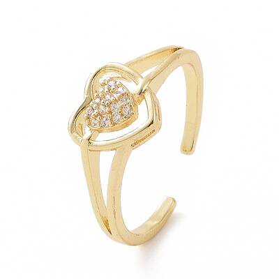 Clear Cubic Zirconia Heart Open Cuff Ring