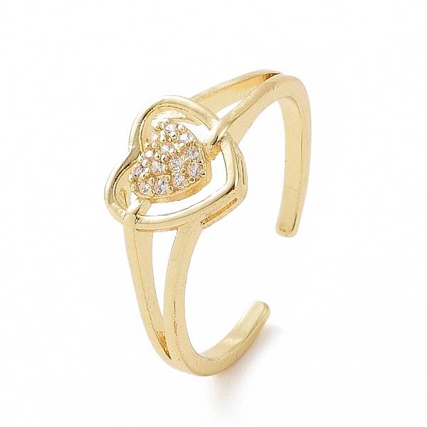 Clear Cubic Zirconia Heart Open Cuff Ring
