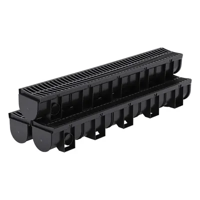 Garvee HDPE Trench Drain System with Plastic Grate, Low-Profile, Modular 3-Piece, Durable, Snap-In Grates, Black, for Garden ...