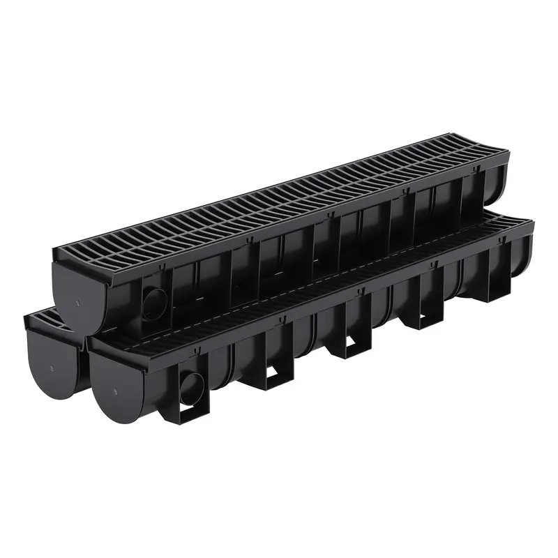 Garvee HDPE Trench Drain System with Plastic Grate, Low-Profile, Modular 3-Piece, Durable, Snap-In Grates, Black, for Garden ...