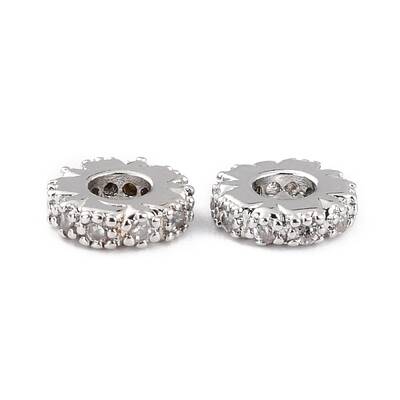 Brass Micro Pave Clear Cubic Zirconia Beads