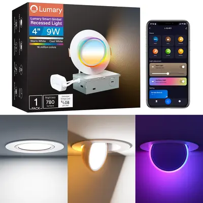 Lumary RGBAI Gimbal Smart Recessed Lighting 4 Inch Pro, 9w 780LM, 1 pcs
