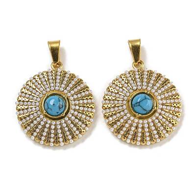 Ion Plating(IP) 304 Stainless Steel Pave Synthetic Turquoise Pendants