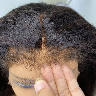 ISEE HAIR Handmade 4c Hairline Pre-Plucked HD Lace Wig Natural Density Kinky Straight with Realistic Curly Edges