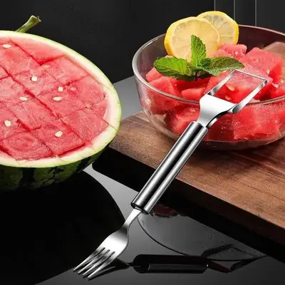 Stainless Steel Watermelon Slicer & Fork, Multifunctional Watermelon Cutter, Fruit & Vegetable Cutter, Kitchen Utensils for H...