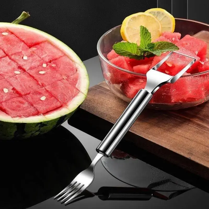Stainless Steel Watermelon Slicer & Fork, Multifunctional Watermelon Cutter, Fruit & Vegetable Cutter, Kitchen Utensils for H...