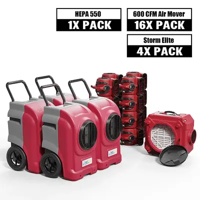 Alorair Water Damage Restoration Combo Pack, 4 X Storm Elite Commercial Dehumidifier, 16 X GF600A Air Mover, 1 X CleanShield ...